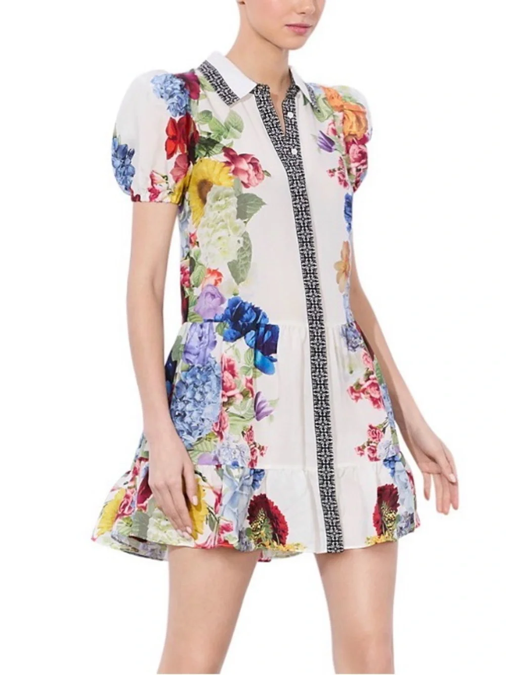 Alice + Olivia White Floral Short Sleeve Mini Dress - Picture 6 of 7